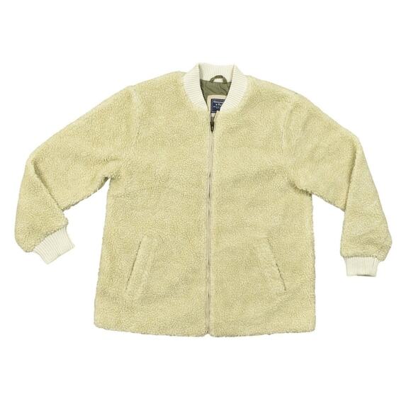 Abercrombie & Fitch Beige Jacket L Polyester Sherpa Jacket Lined Warm - Picture 1 of 7